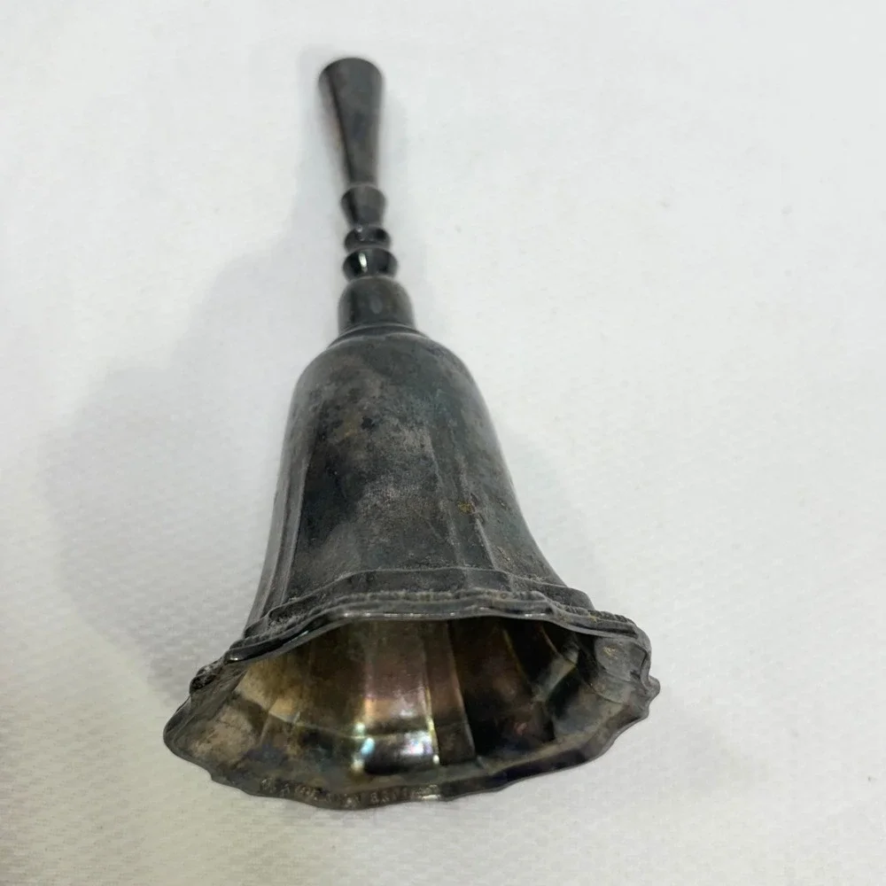 Vintage Avon Silverplate Hand Bell Scalloped Fluted Base Tarnished Patina 5.25